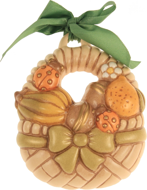 Formella THUN - Cesto Con Fiori E Frutta, Ceramica 15.5x13.2 Cm - Decorazione Classica Per La Casa