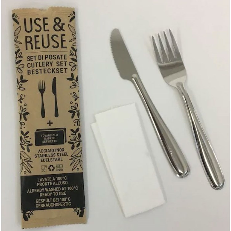Confezione Posate con Tovagliolo Use e Reuse