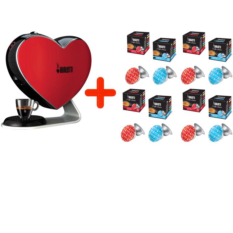 Macchina Cuore rosso Bialetti con omaggio 128 capsule Bialetti
