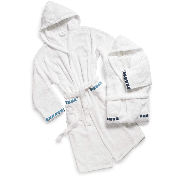 Accappatoio S/M Con Cappuccio Con Bordo Azzurro Chiaro