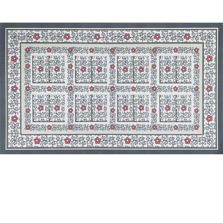 Tappeto in Vinile 54 x 190 cm Grigio Fiori Rossi