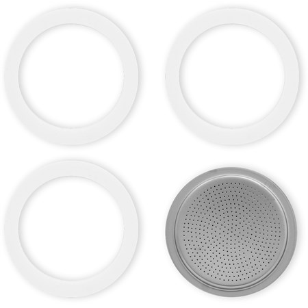 set 3 guarnizioni e piastrino moka induzione 3 tazze