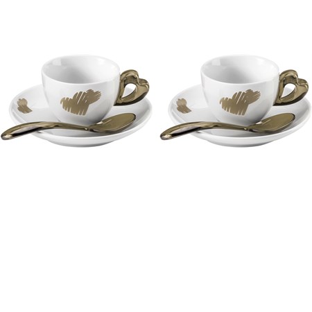 set 2 tazzine da caffe love sabbia con piattini e cucchiaini