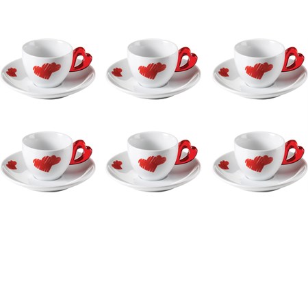set 6 tazzine da caffe love rosso con piattini
