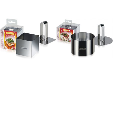 set 2 coppapasta tondo e quadro in acciaio con stantuffo