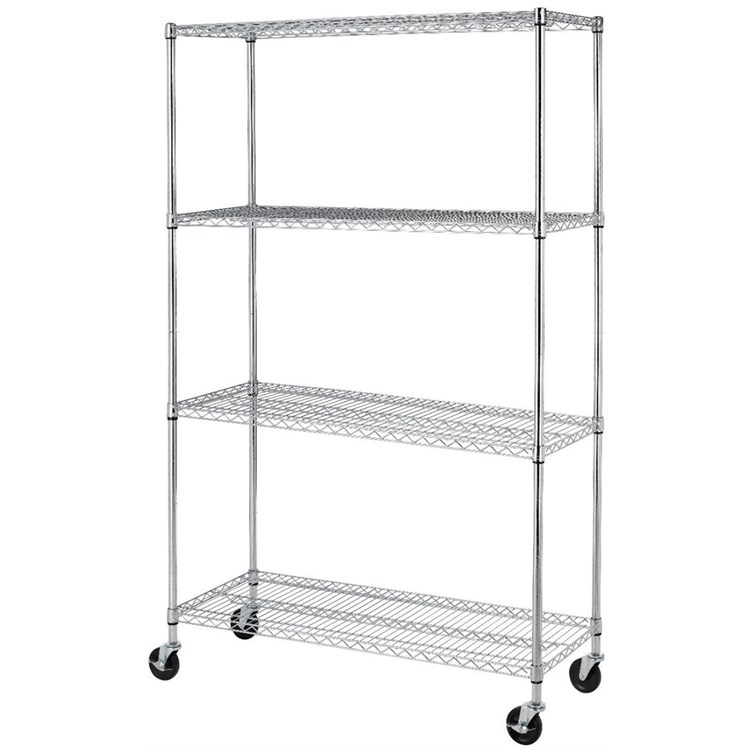 Scaffale in filo d'acciaio cromato con 4 ripiani Altezza 213 cm