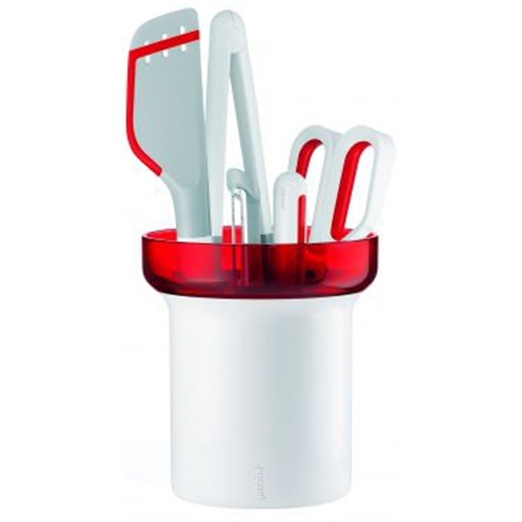 Set 5 Utensili Con Contenitore Rosso