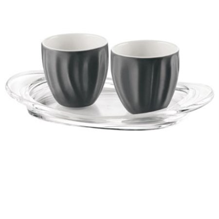 set 2 bicchierini caffe grigio aqua con vassoio guzzini
