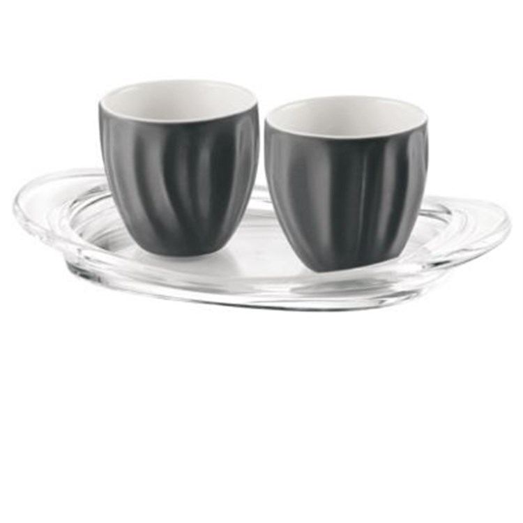 Set 2 Bicchierini Caffe Grigio Aqua Con Vassoio