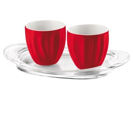 set 2 bicchierini caffe rosso aqua con vassoio guzzini