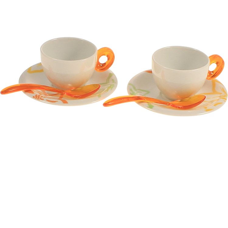 Set 2 Tazzine Caffe Con Piattini E Cucchiaini