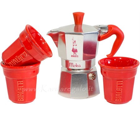 set moka tris con bicchierini rossi