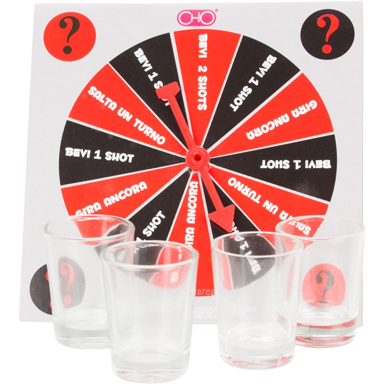 Gioco gira la freccia con 4 bicchierini 