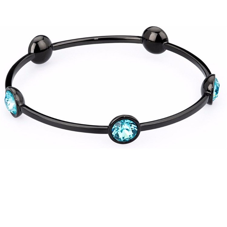 Bracciale B Tring Nero Con Cristalli Azzurri