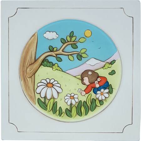 quadretto primavera bimba con fiori