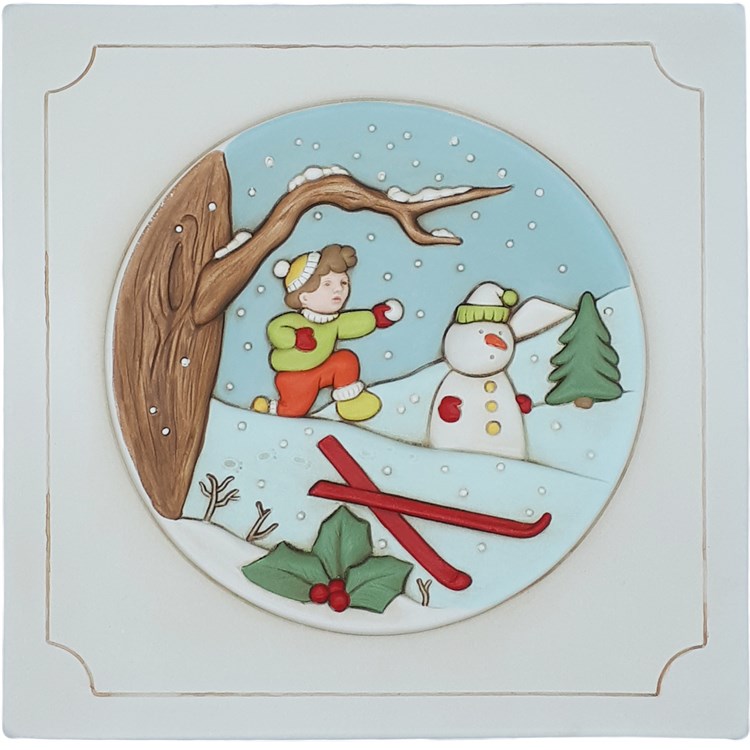 Quadretto Inverno Bimba Con Pupazzo