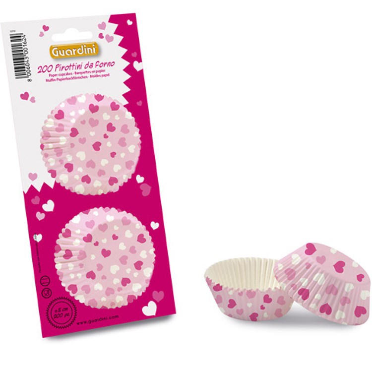 Confezione 200 Pirottini Da Forno Rosa Con Cuori