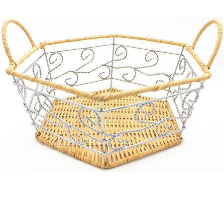 cestino in paglia e filo cromato