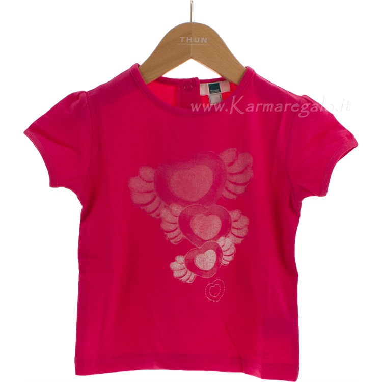 T-Shirt Manica Corta Cuori Alati Fuscia 95 per cento cotone
