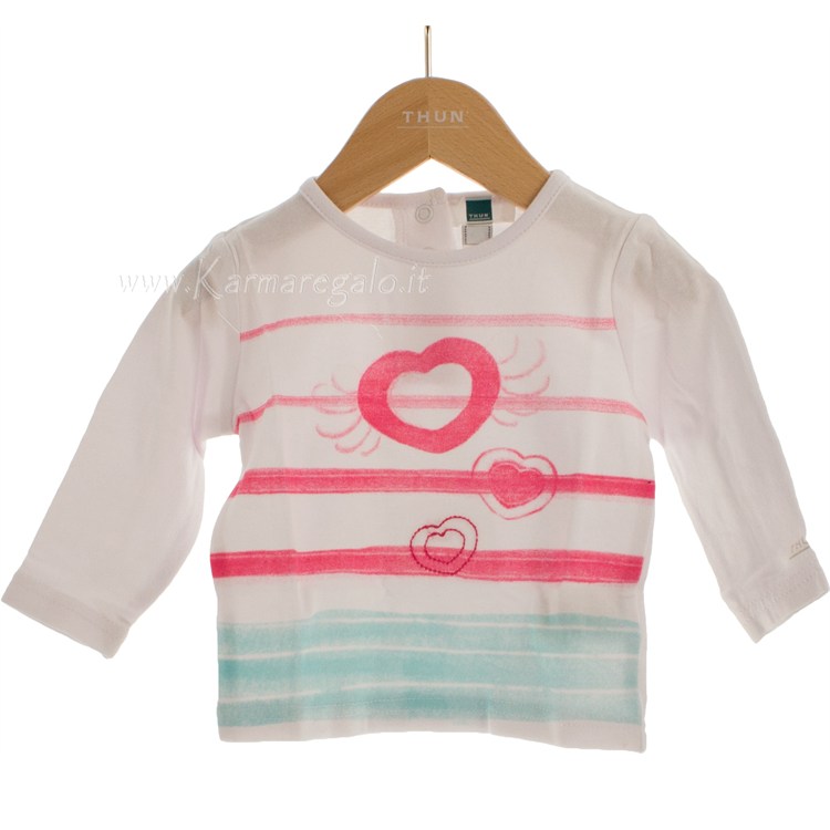 T-Shirt Manica Lunga Cuori e Righe 95 per cento cotone