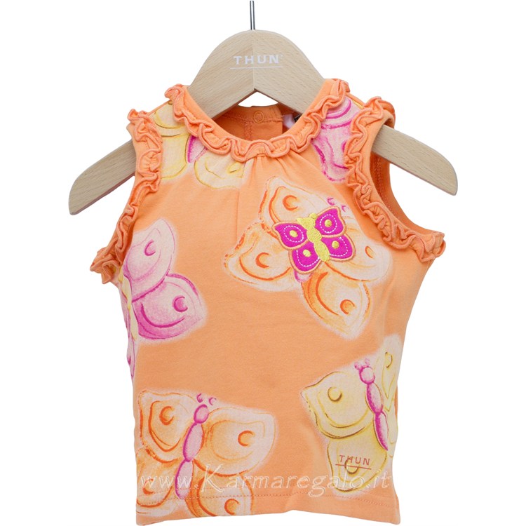 T-Shirt Senza Maniche Arancio Farfalle 95 per cento cotone