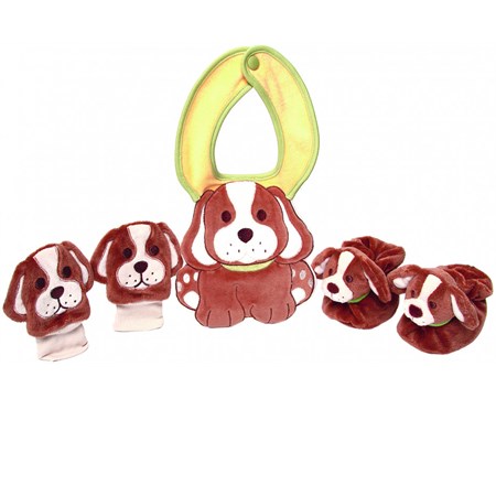 confezione babbucce moffole e bavaglino cagnolino