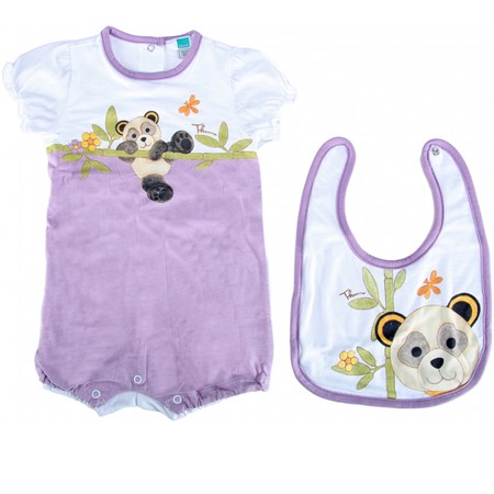 gift set pagliaccetto con bavaglino panda girl 6 mesi