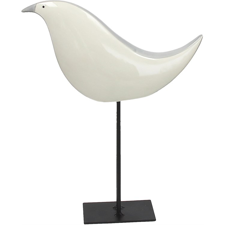 Uccellino In Porcellana Bianco e Grigio Cm 32 H
