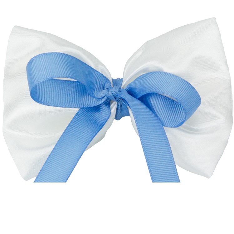 Sacchetto porta confetti in raso con nastro azzurro