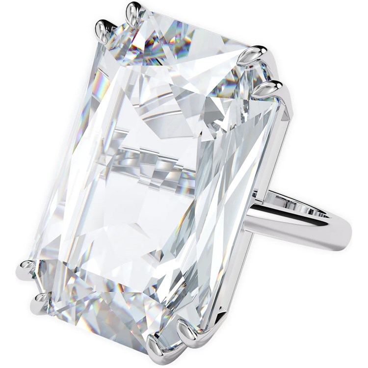 Anello Cocktail Mesmera Cristalli Oversize Bianco Placcato Rodio