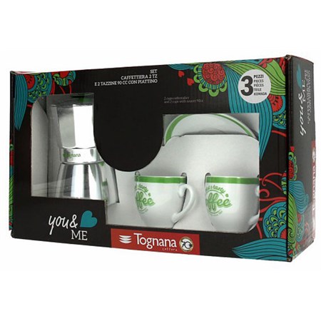 Set Moka Tazze 2 Con 2 Tazzine E Piattini Verde in Cucina