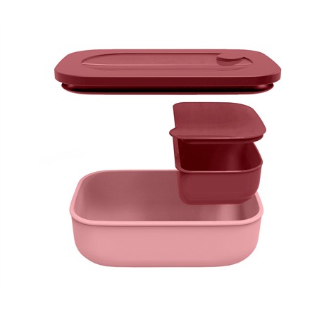Lunch Box Rettangolare Con Contenitore Rosso Malva in Casa