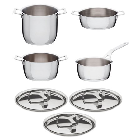 batteria potsepans set 7 pezzi acciaio lucido alessi