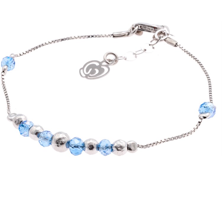 Bracciale Bimba in Argento 925 Perline Azzurro Trasparente