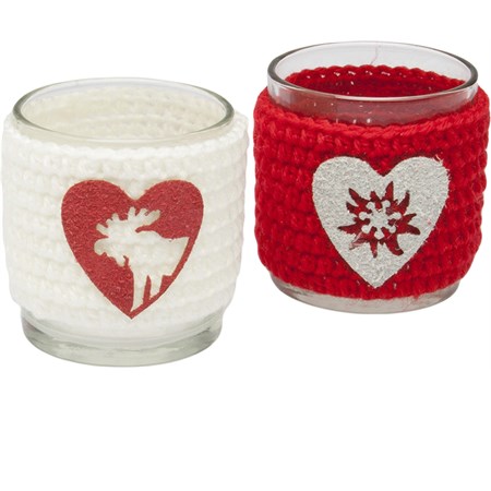 set 2 porta tea light cuore