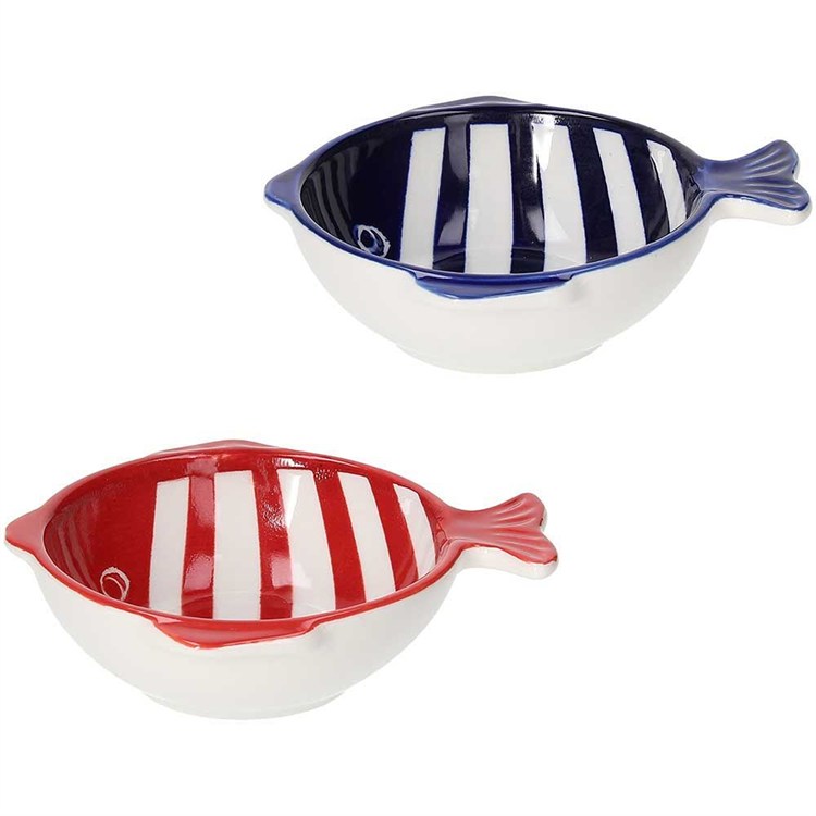 Coppia Di Ciotole Grande Pesce in Stoneware Tognana