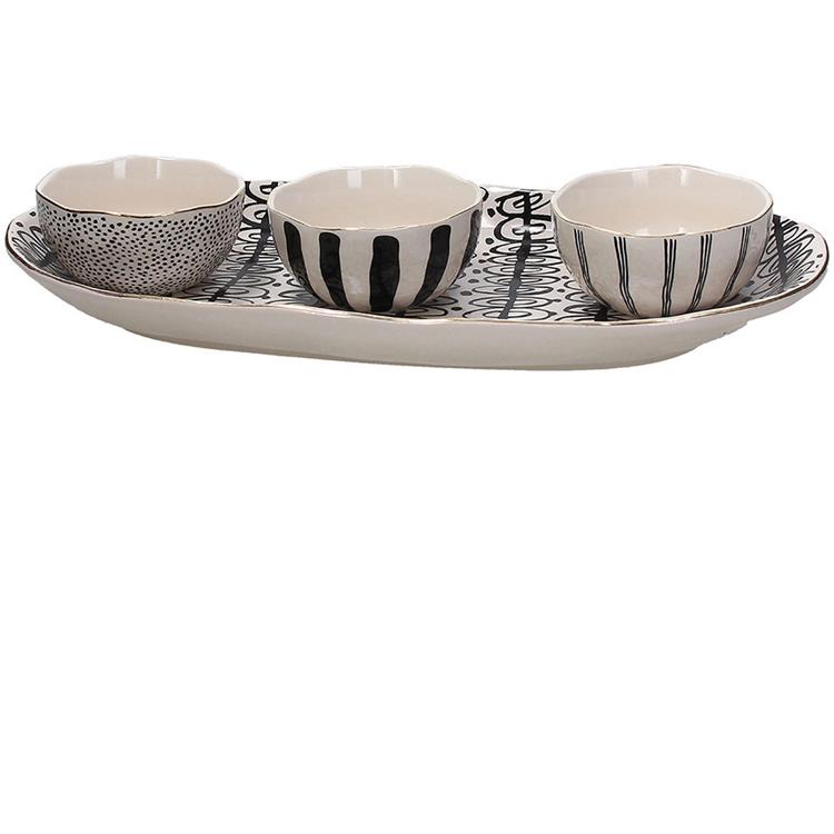 Antipastiera Ovale Con 3 Coppette  Etnochic