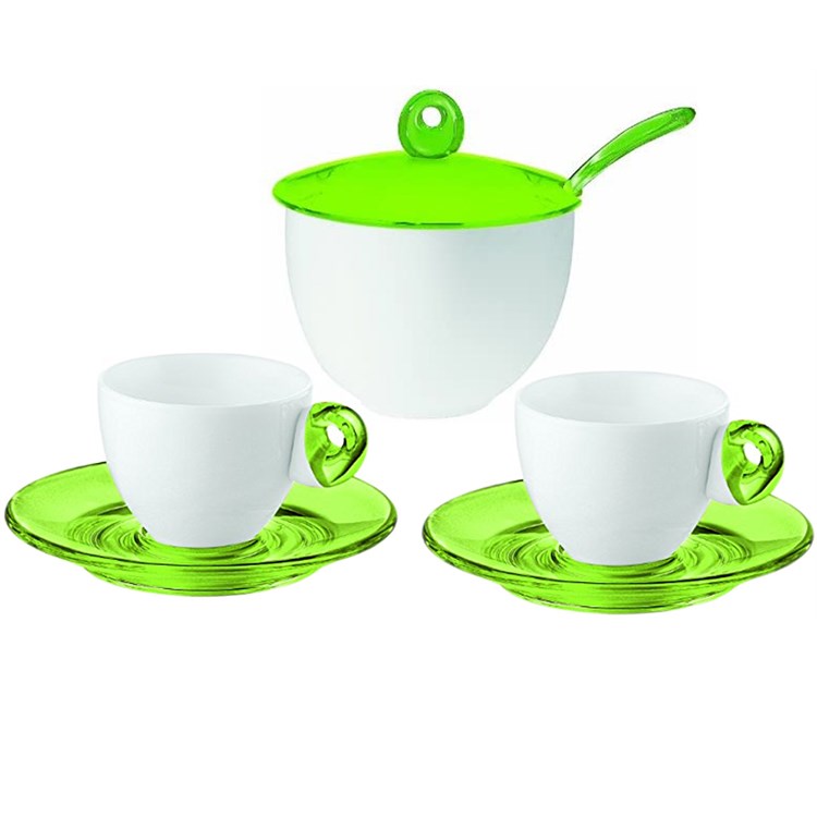 Coppia Tazzine Da Caffè Senza Cucchiaini Con Zuccheriera Verde