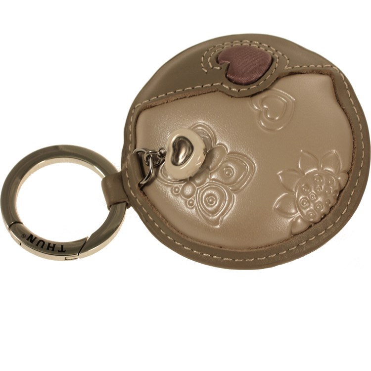 Portachiavi Rotondo In Ecopelle Giallo Pastello, Zip Sicura, Trapuntato, 9 Cm, Firmato THUN