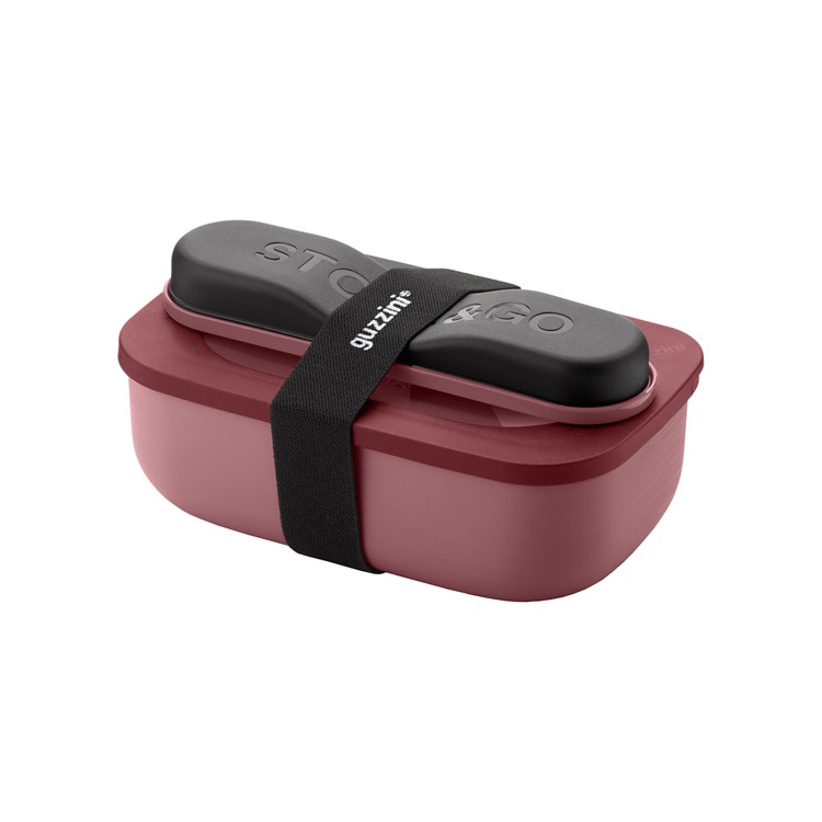 Set Lunch Box Con Posate Da Viaggio Rosso Malva