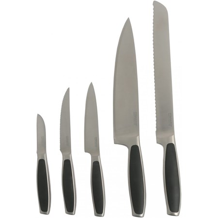 set 5 coltelli acciaio inox manico nero
