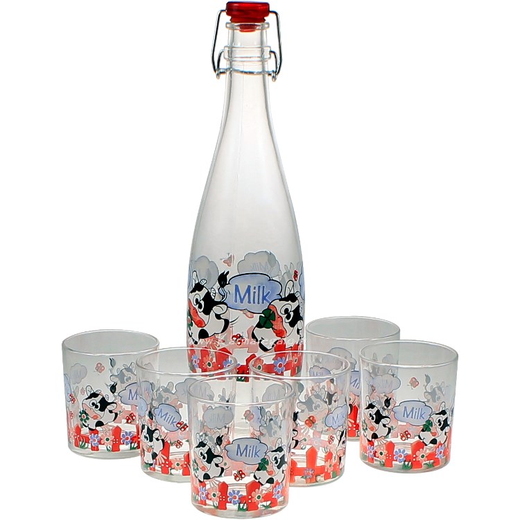 Set Bottiglia In Vetro E 6 Bicchieri