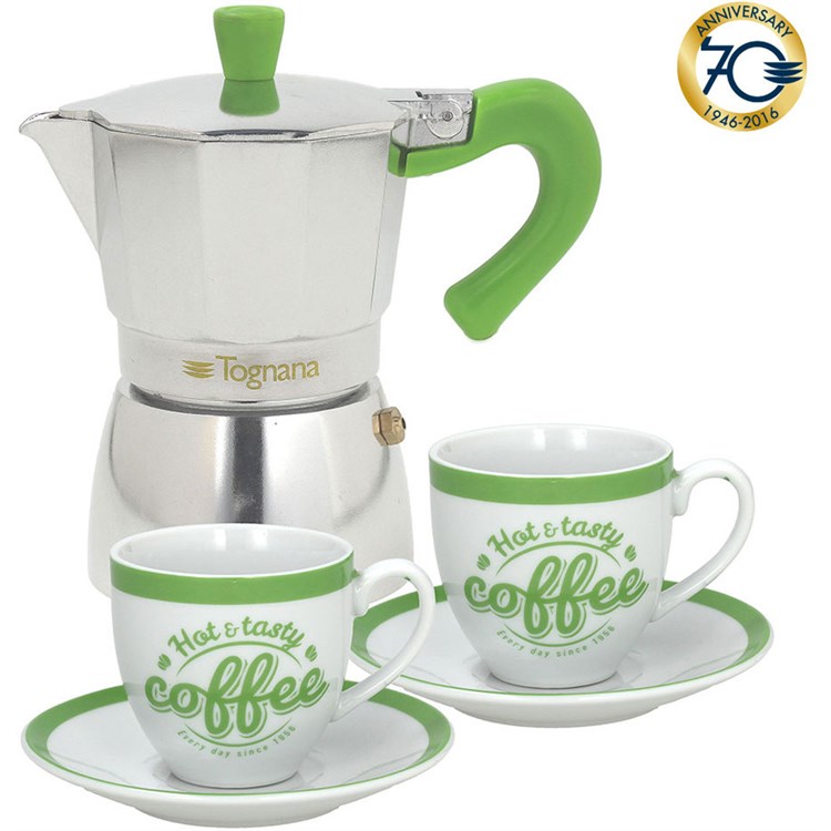Set Moka Tazze 2 Con 2 Tazzine E Piattini Verde