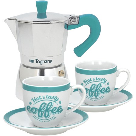 set moka tazze 2 con 2 tazzine e piattini azzurro