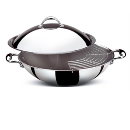 wok con coperchio e griglia accademia cm 36